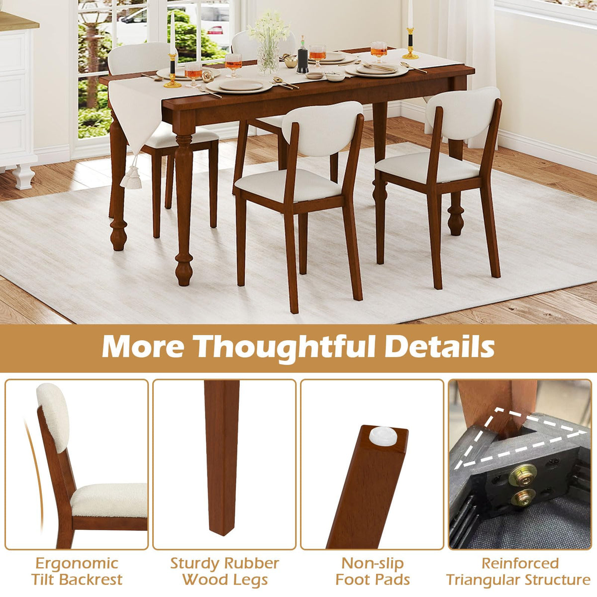 Goflame Sherpa Dining Chairs Set of 4 Modern Kitchen Chair w/Rubber Wood Legs