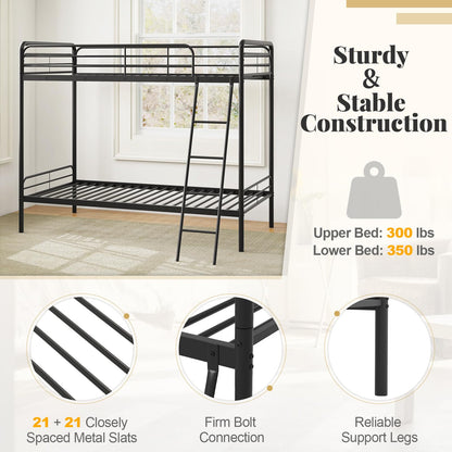 Goflame Metal Bunk Bed Twin Over Twin, Heavy Duty Twin Bunk Beds with Inclined Ladder & Safety Guardrails