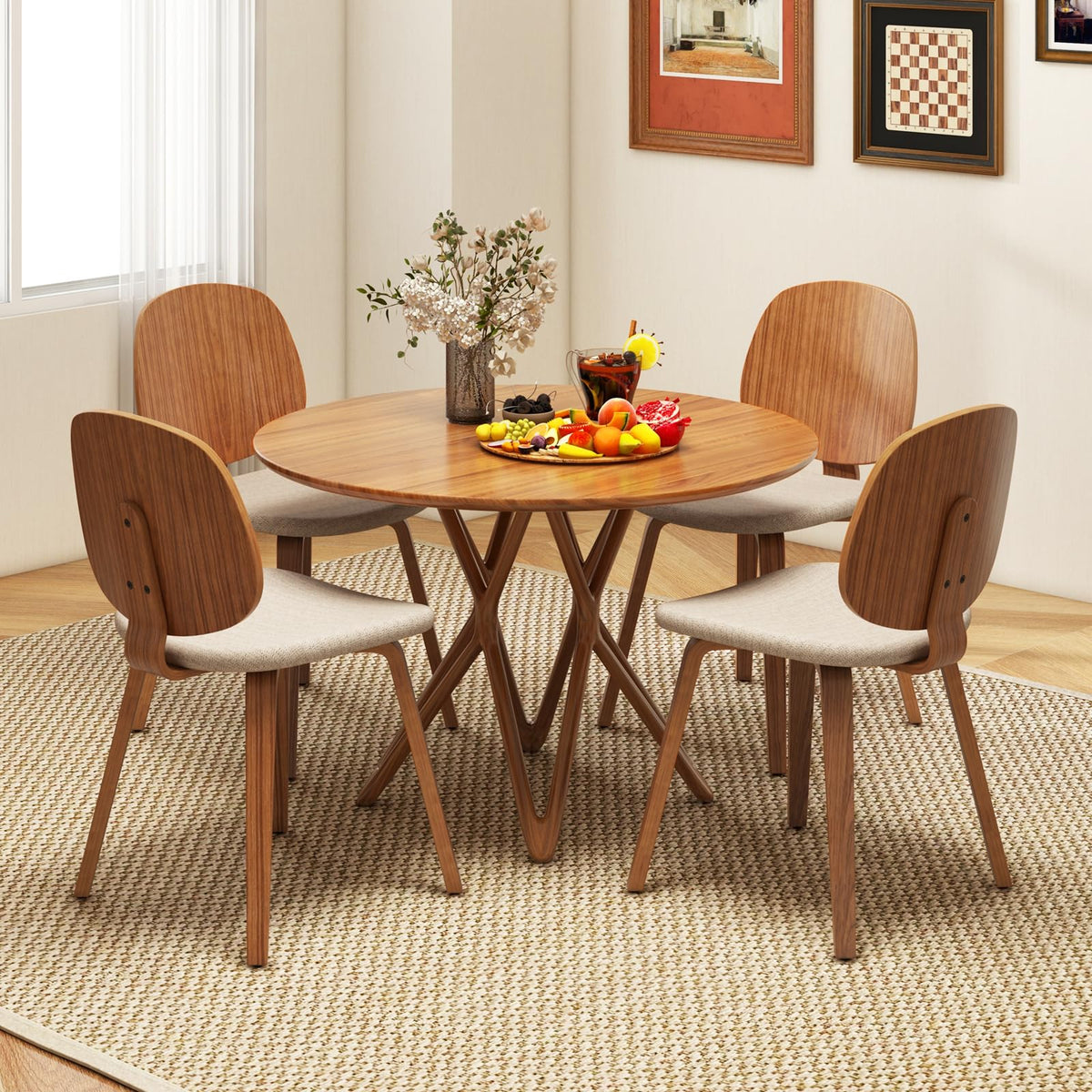 Goflame Wooden Dining Chairs Set of 2/4 Chenille Fabric Upholstered Kitchen Chair w/Bentwood Frame