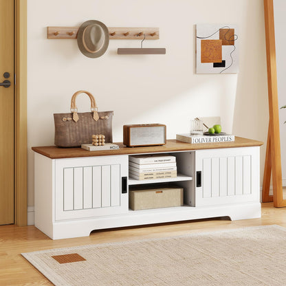 Goflame Farmhouse TV Stand for TVs up to 65" Entertainment Center with Storage Cabinets
