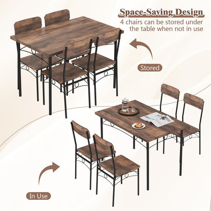 Goflame Rectangle Kitchen Table and 4 Farmhouse Dining Chairs with Heavy-Duty Metal Frame