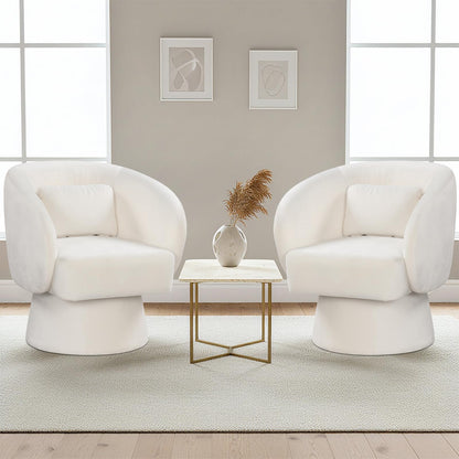 Goflame Swivel Accent Chair Upholstered Barrel Chair with Curved Back & Removable Lumbar Pillow