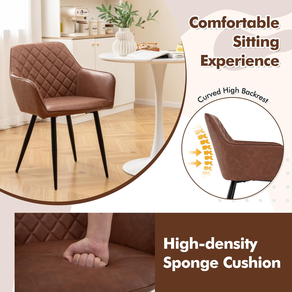 Goflame Mid Century Modern Dining Chairs Set of 2/4, Upholstered Accent Chairs w/Curved Backrest, Wide Seat & Armrests