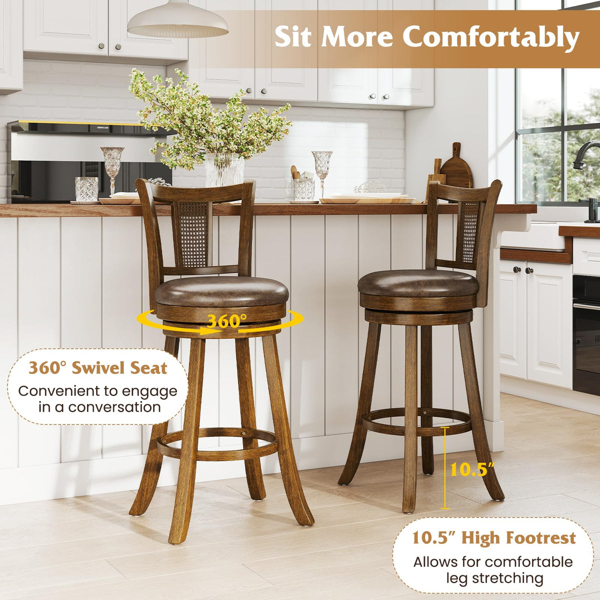 Goflame 30" Upholstered Leathaire Farmhouse Barstools for Kitchen Island Dining Room Pub