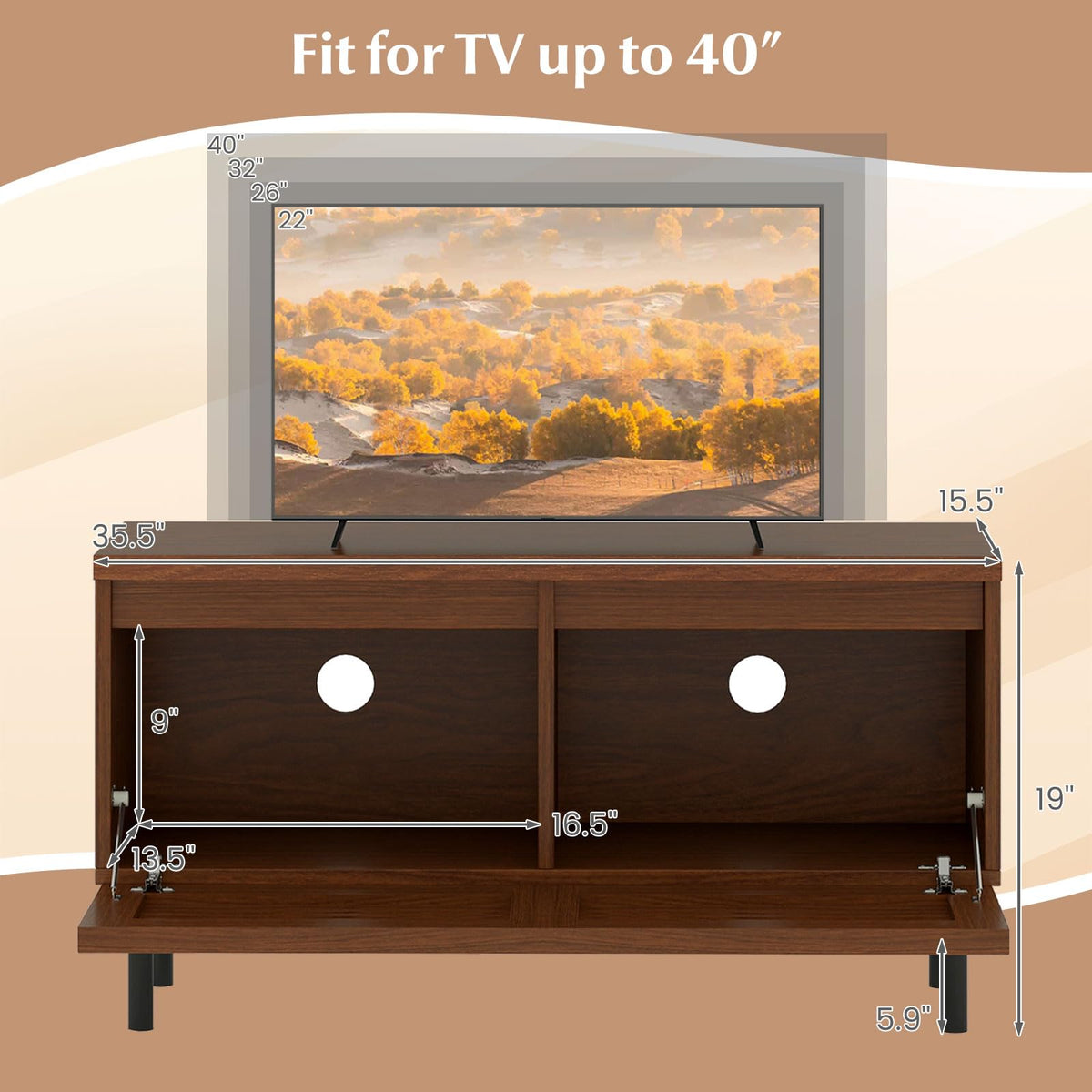Goflame Mid Century Modern TV Stand for 40 Inch TV with 2 Hidden Compartments
