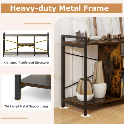 Goflame TV Stand for TVs up to 55", 3-Tier Entertainment Center with Open Storage Shelves, Side Guardrails & Metal Frame