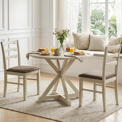 Goflame Wood Farmhouse Upholstered Kitchen Chairs with Ladder Back Design (2/4)