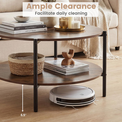 Goflame 33.5" Small Center Table with Open Storage Shelf and Heavy-Duty Metal Frame