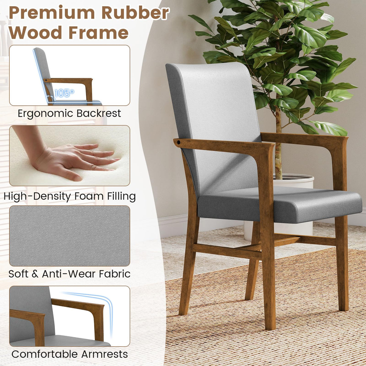 Goflame Mid Century Modern Dining Chairs Set of 2/4 with High Back, Solid Wooden Frame & Soft Cushion