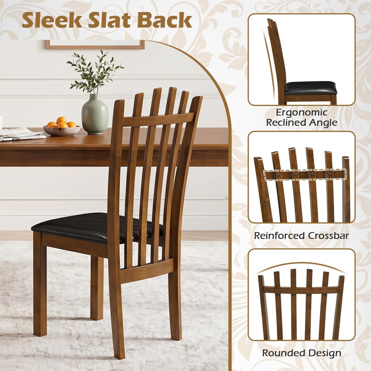 Goflame Wood Dining Chairs Set w/ Rubber Wood Frame