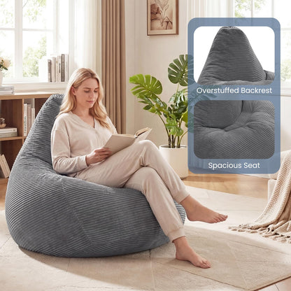 Goflame Bean Bag Chair for Adults | Accent Lazy Sofa with Skin-Friendly Corduroy Cover & Soft Sponge Filling