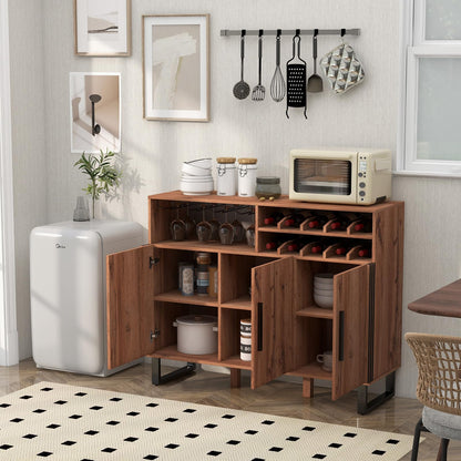 Goflame Wine Bar Cabinet, Buffet Sideboard with 3 Doors & Adjustable Shelves, Liquor Cabinet