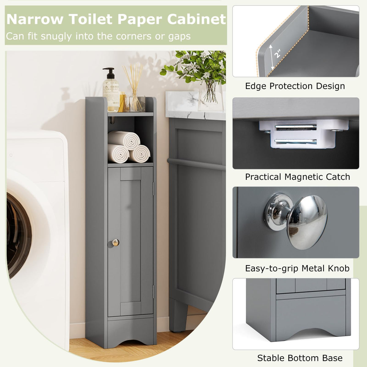 Goflame Small Bathroom Storage Cabinet Corner Floor Cabinet with Door & Adjustable Shelves