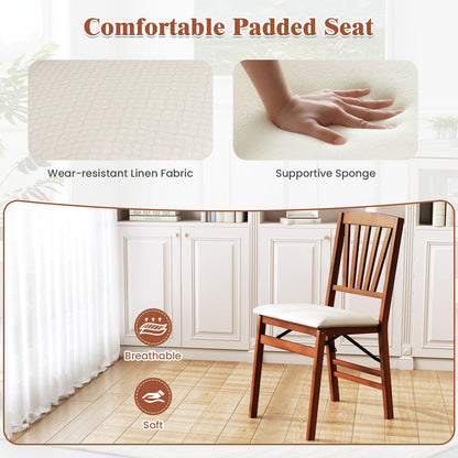 Goflame Folding Dining Chairs Set of 2/4, Modern Kitchen Chairs w/Padded Seat & Slatted Backrest, Rubber Wood Frame