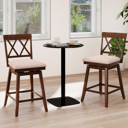 Goflame Counter Height Bar Stool with Crossed Backs and Rubber Wood Legs