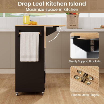 Goflame Rolling Kitchen Island Cart with Drop Leaf, Power Outlet, Spice Rack, 12 Wine Rack