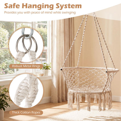 Goflame Hammock Chair | Macrame Swing Chair with Tassels