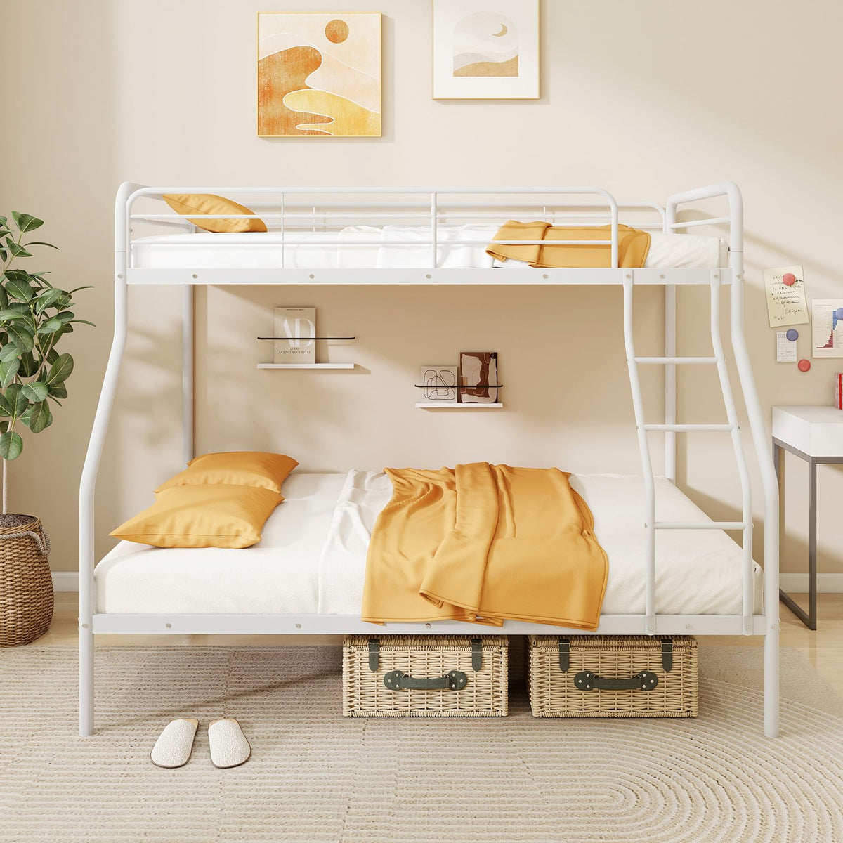 Goflame Metal Bunk Beds Twin Over Full Size, Heavy Duty Bunk Bed for Teens Adults with Ladder & Guardrails