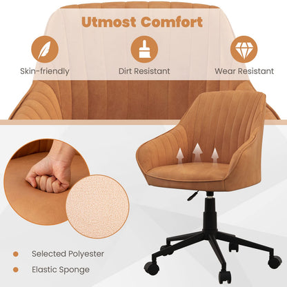 Goflame Leather Office Chair Brown, Mid Century Desk Chair with Wheels and Ergonomic Armrests