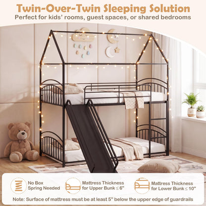 Goflame Twin Over Twin Bunk Bed with Slide & Ladder for Boys Girls