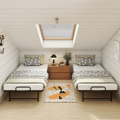 Goflame Twin Folding Bed Frame with 5 Inch Mattress, Portable Rollaway Guest Bed, 75" x 38"