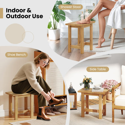 Goflame Teak Shower Bench Stool with Waterproof Spa Bath Seat for Seniors 20''L x 11''W x 18.5''H