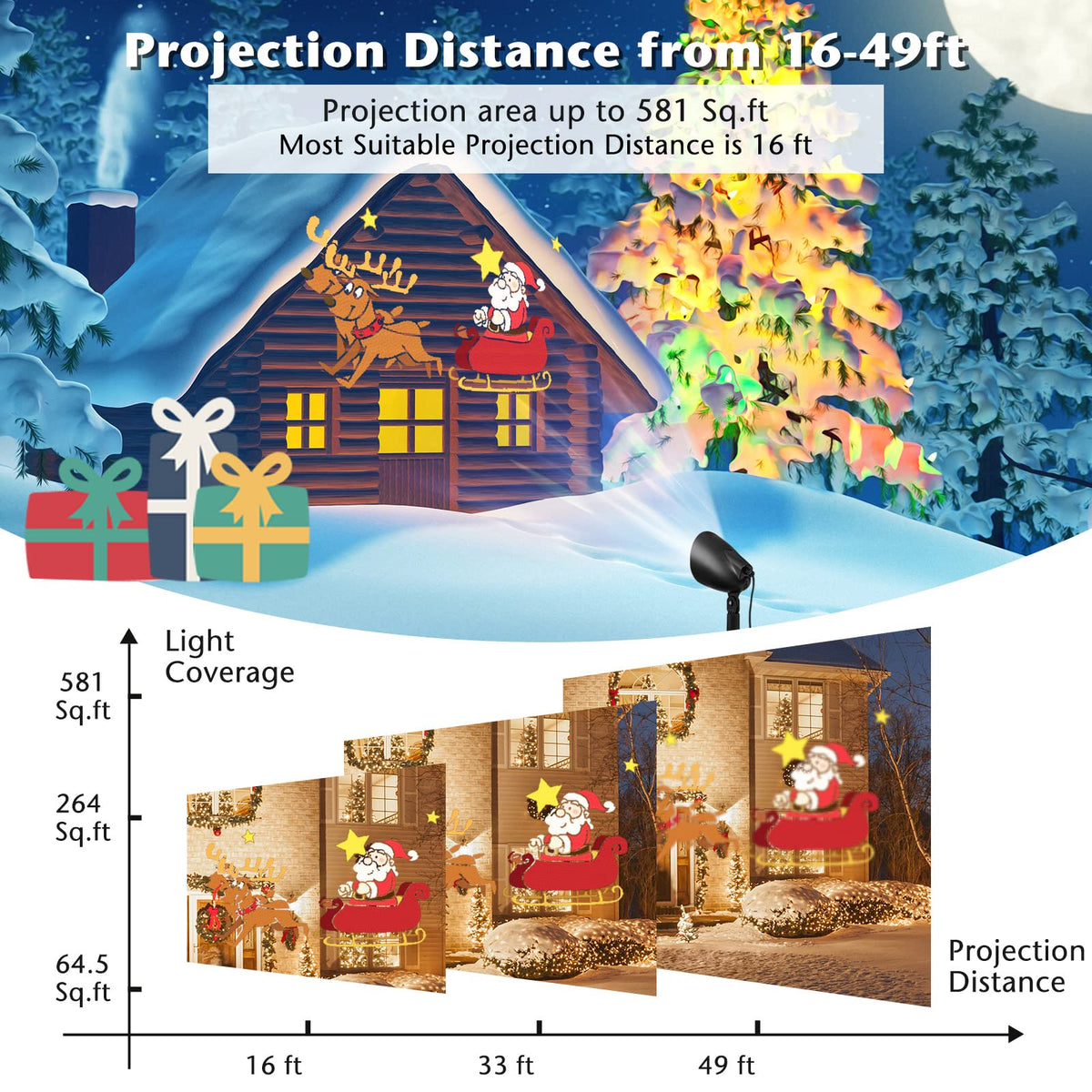 Goflame Christmas Projector Lights Outdoor | LED Santa Claus on Sleigh Projection Lamp
