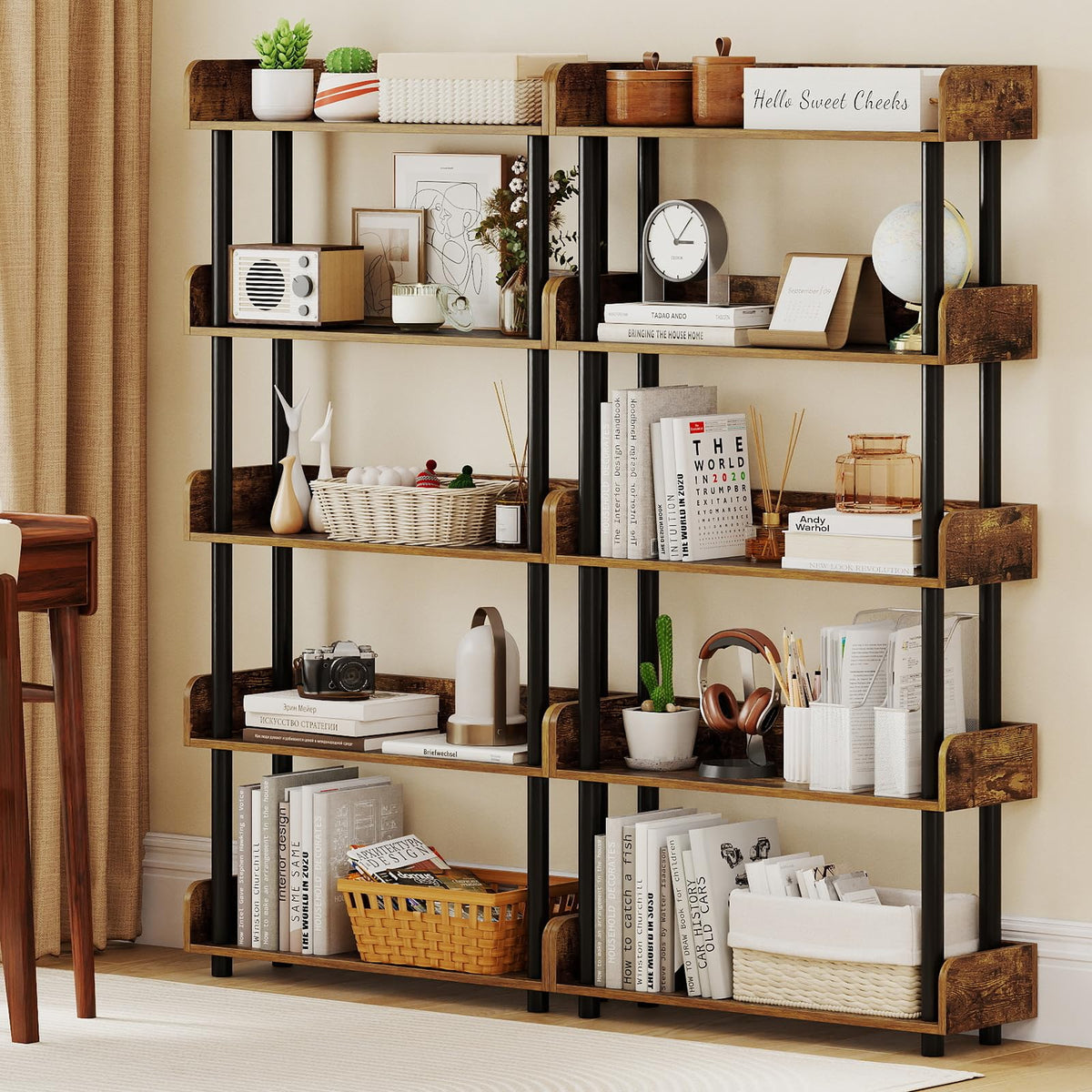 Goflame 5-Tier Bookshelf with Anti-Tipping Kit & Open Storage Organizer for Living Room Bedroom