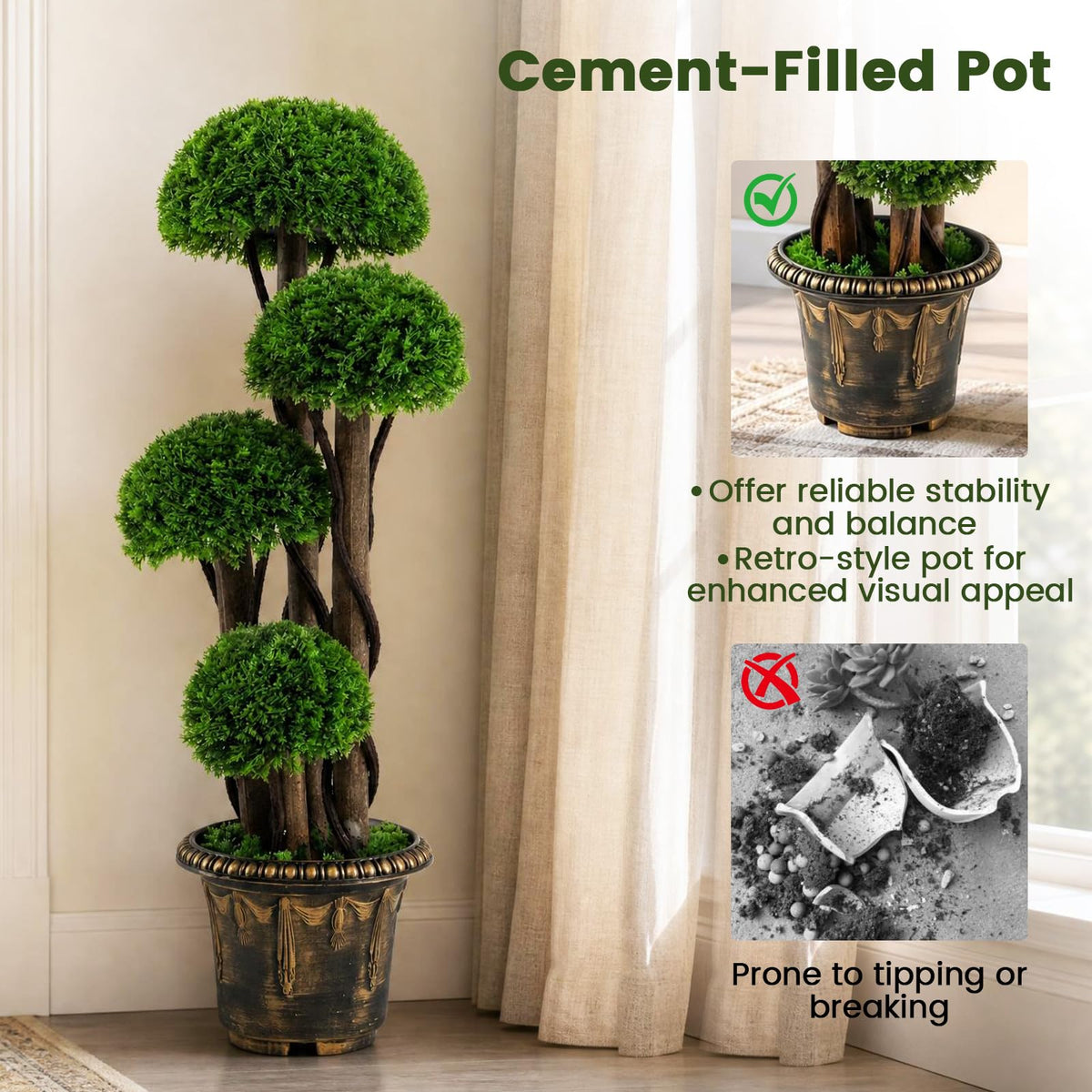 GOFLAME 3 FT Artificial Cypress Topiary Ball Tree