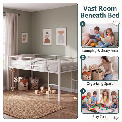 Goflame Twin Low Loft Bed | Metal Bed Frame with 21.5" H Under-Bed Space