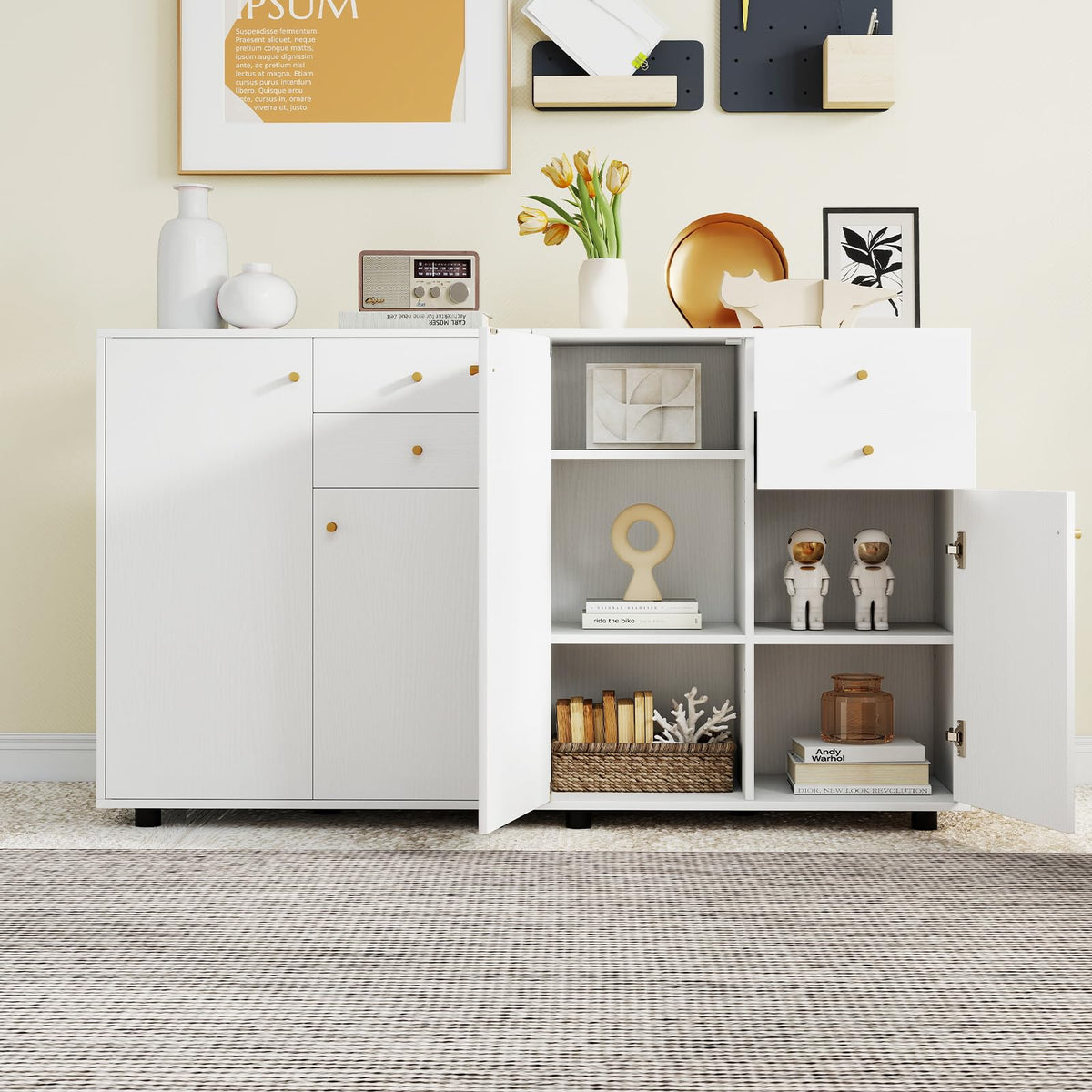 Goflame Sideboard Buffet Cabinet Modern Sideboard Storage Cabinet