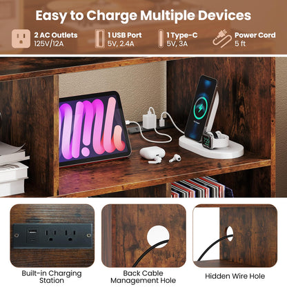 Goflame Large Record Player Stand with Charging Station