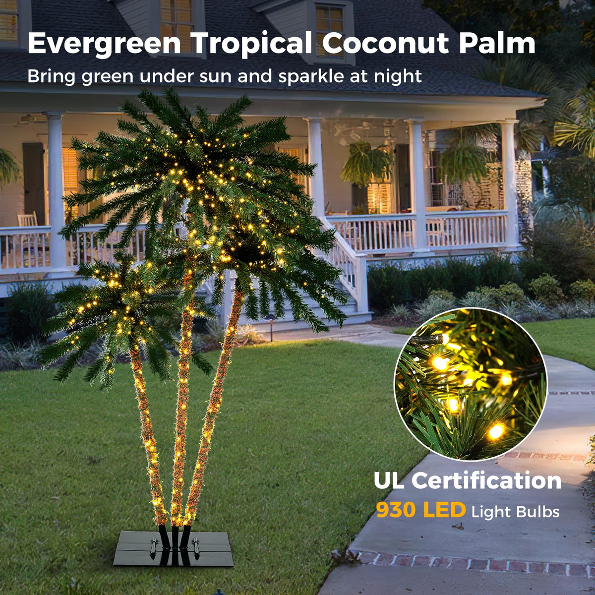 Goflame Pre-Lit Artificial Christmas Tree, 4/5/6 FT Triple Coconut Plam Trees with Metal Base