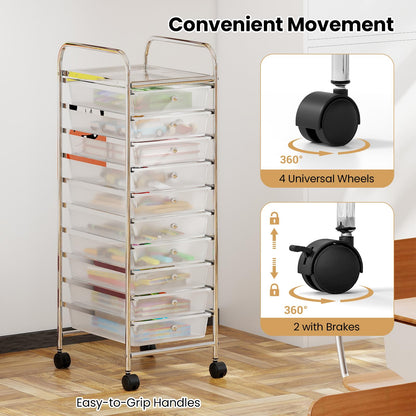 Goflame 10-Drawer Rolling Storage Cart with Metal Frame and Lockable Universal Wheels