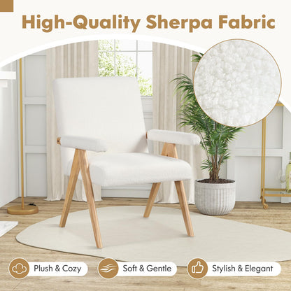 Goflame Mid-Century Modern Accent Chair, Sherpa Fabric Reading Chair with Padded Armrests