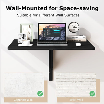 Goflame Wall Mounted Folding Table, 31.5" x 23.5" Wood Murphy Desk Drop-Leaf Table