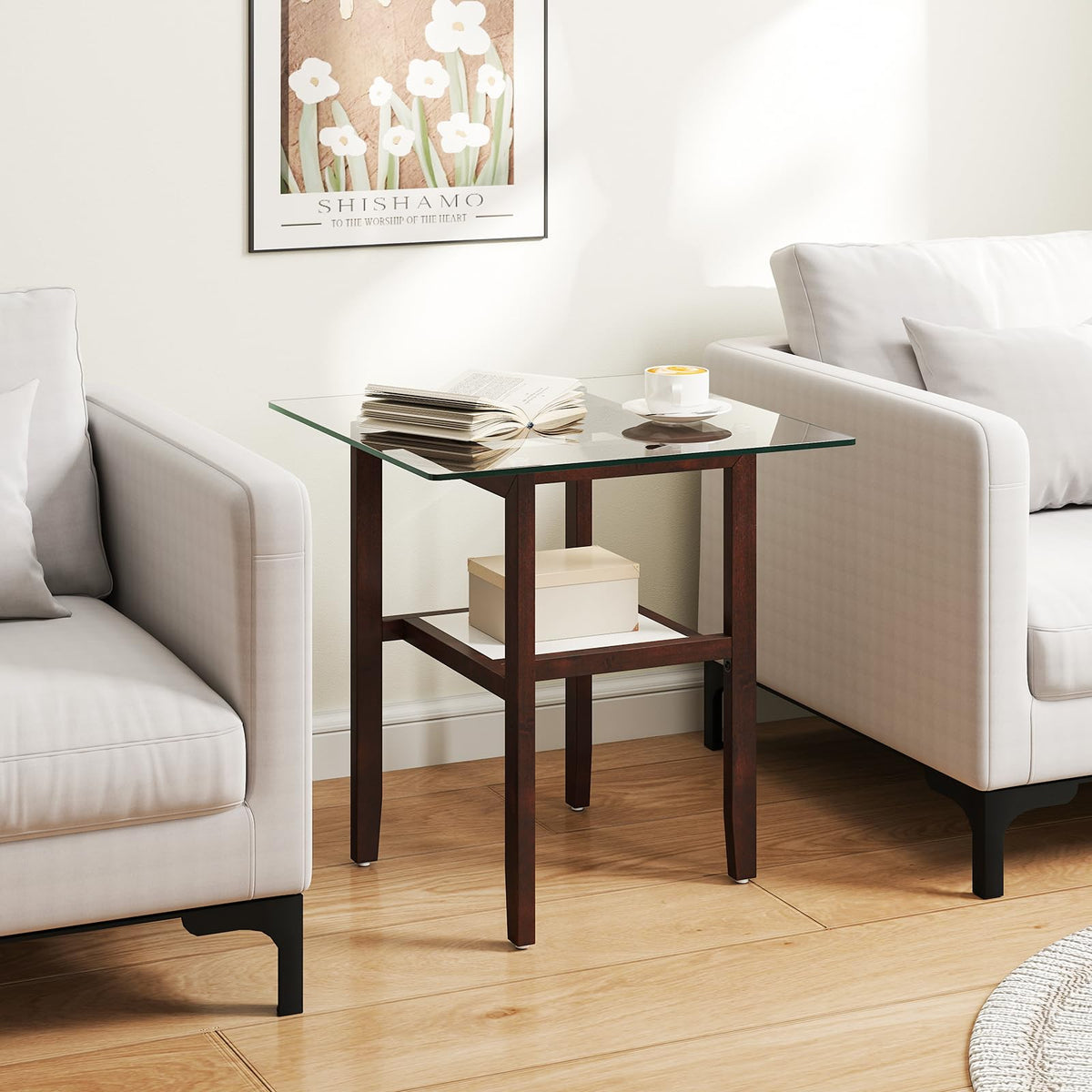 Goflame Small Coffee Table 24" Glass End Table