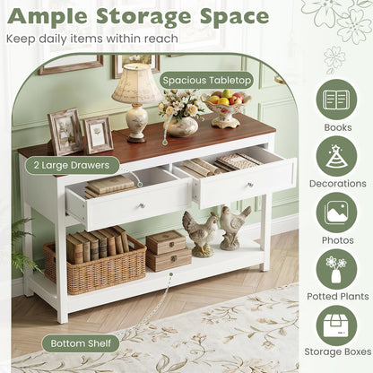Goflame 47" Farmhouse Console Table with 2 Drawers Storage