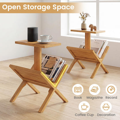 Goflame Side Table Teak Wood Set of 1/2 2-Tier Sofa Couch End Table