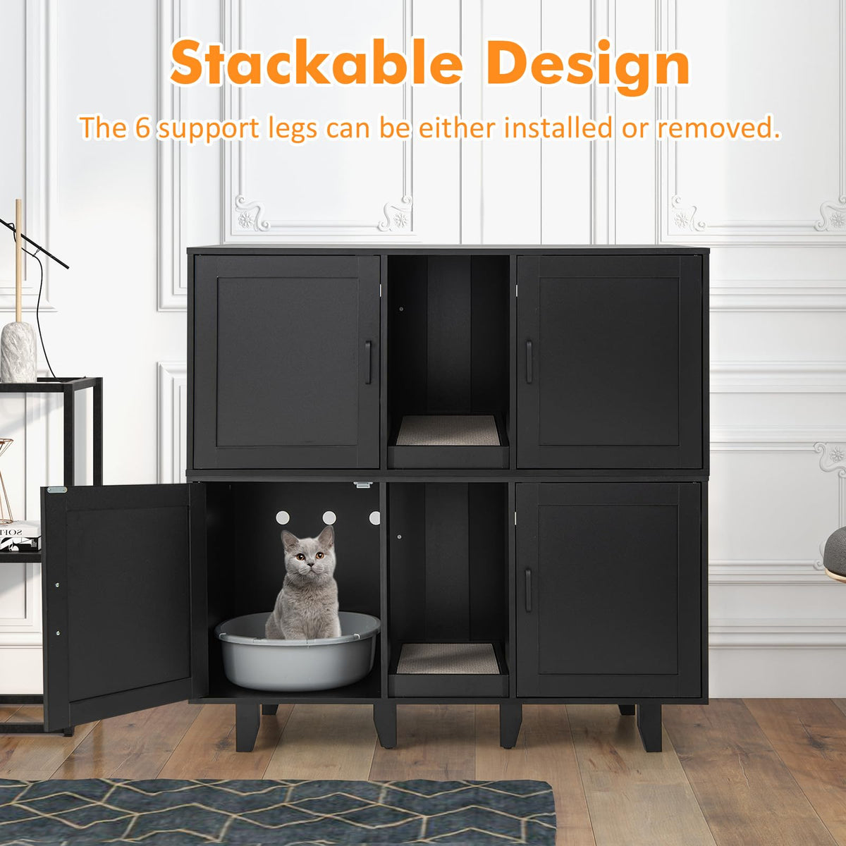 Goflame Cat Litter Box Enclosure - Cat Washroom Hidden Furniture with 2 Storage Cabinets