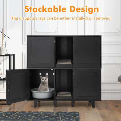 Goflame Cat Litter Box Enclosure - Cat Washroom Hidden Furniture with 2 Storage Cabinets