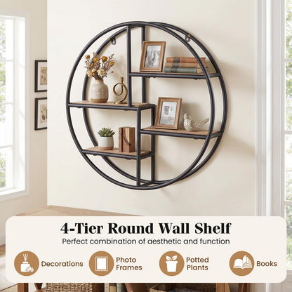 Goflame Industrial Style Round Wall Shelves for Living Room