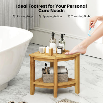 Goflame Corner Shower Stool - Teak Wood Shower Bench Seat with Storage Shelf for Shaving Legs
