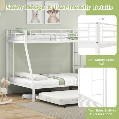 Goflame Twin Over Full Bunk Bed with Trundle, Heavy-Duty Metal Triple Bunk Beds