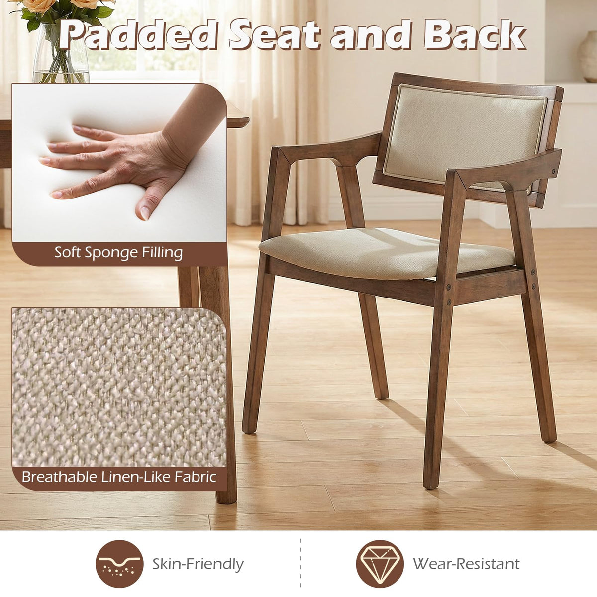 Goflame Rubber Wood Dining Chairs Set of 2/4
