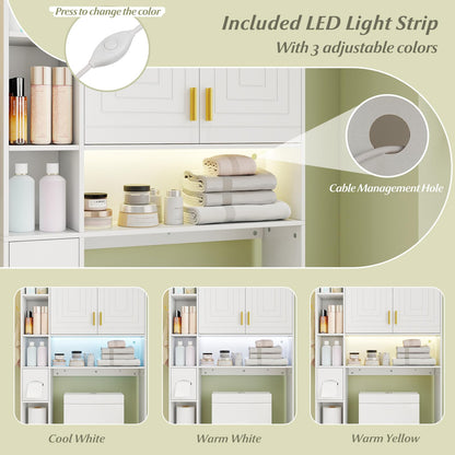 Goflame Over The Toilet Storage Cabinet with LED Light Doors Toilet Paper Holder
