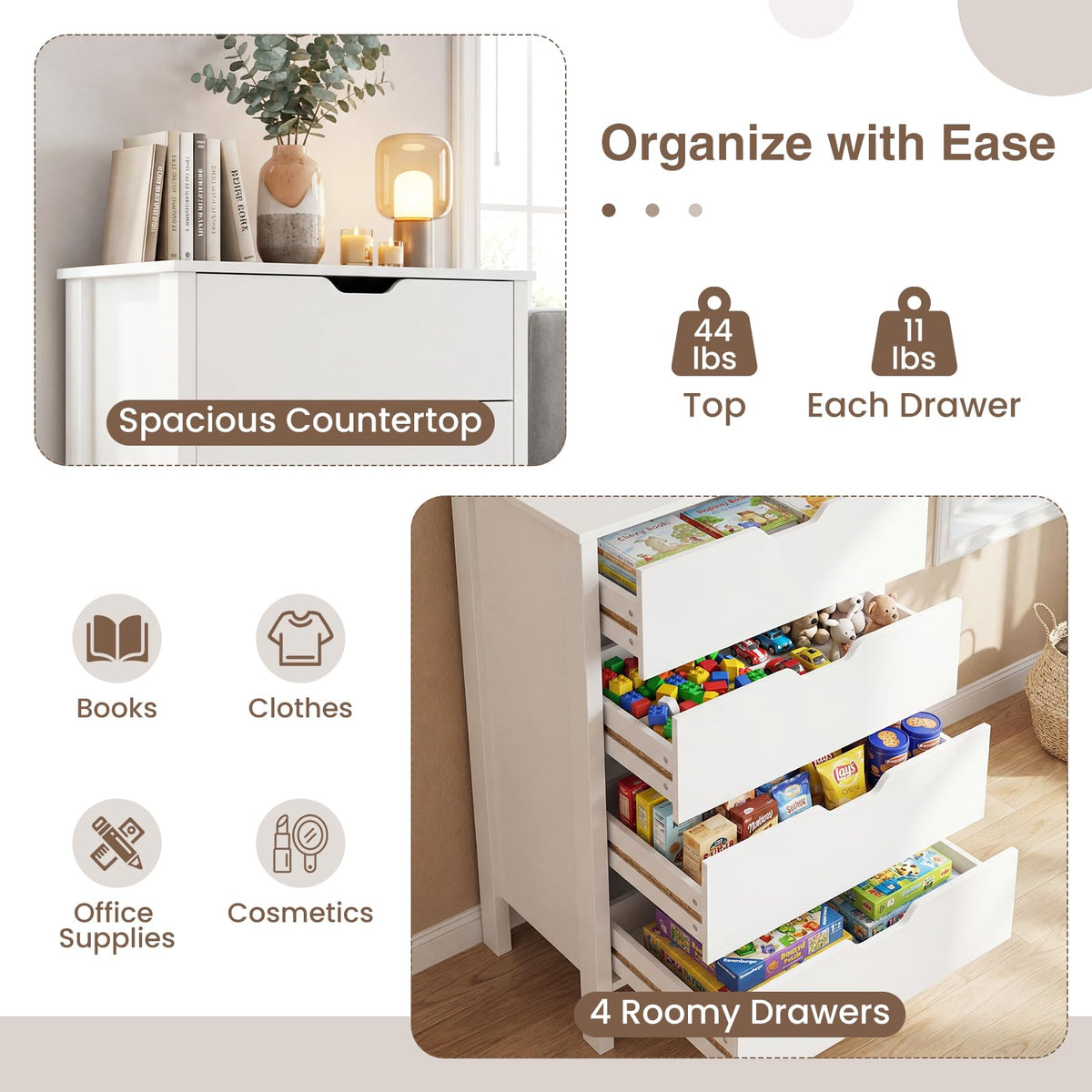 Goflame 4 Drawer Storage Cabinet with Handles & Anti-Tipping Kits