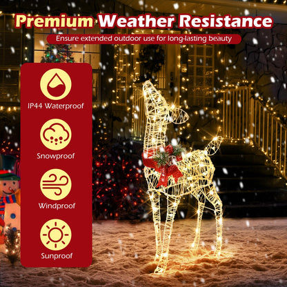 Goflame Christmas Pre-Lit Reindeer, Lighted Baby Deer w/ 50 Warm White LED Lights & Red Bow