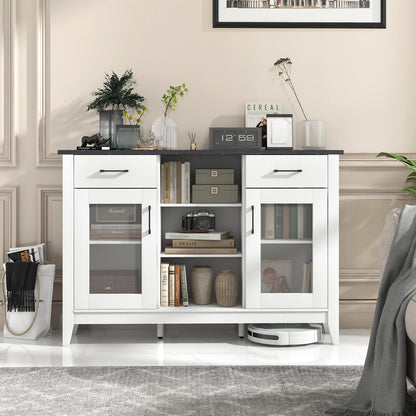 Goflame Sideboard Buffet Cabinet with 2 Drawers, Kitchen Storage Cabinet w/2 Doors, Open Compartments