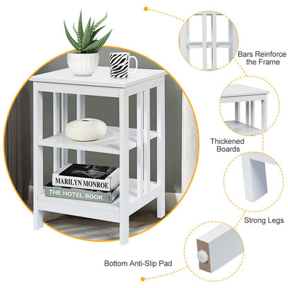 Goflame Nightstand 3-Tier Sofa Side Table W/Reinforced Bars and Stable Structure